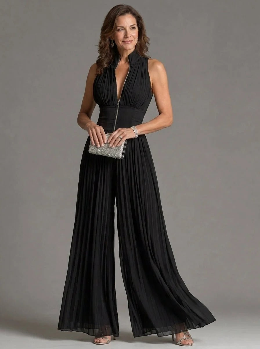 Zakira | Jumpsuit Negro con Escote Halter y Pierna Ancha
