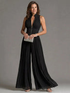 Zakira | Jumpsuit Negro con Escote Halter y Pierna Ancha