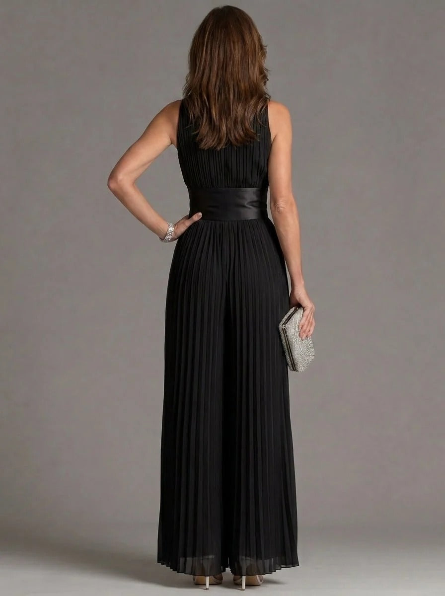 Zakira | Jumpsuit Negro con Escote Halter y Pierna Ancha