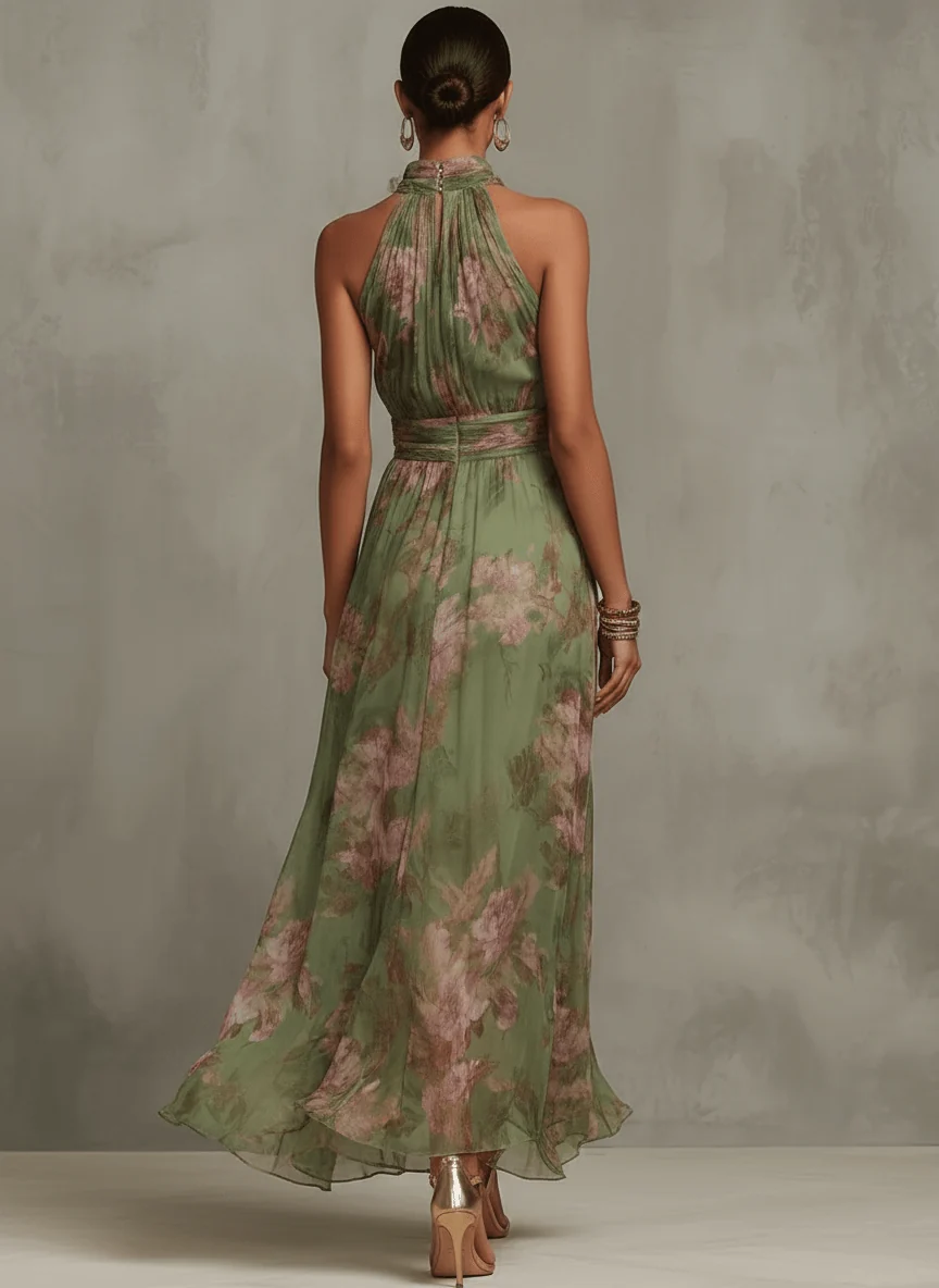 Livia | Vestido Maxi Halter Floral Elegante