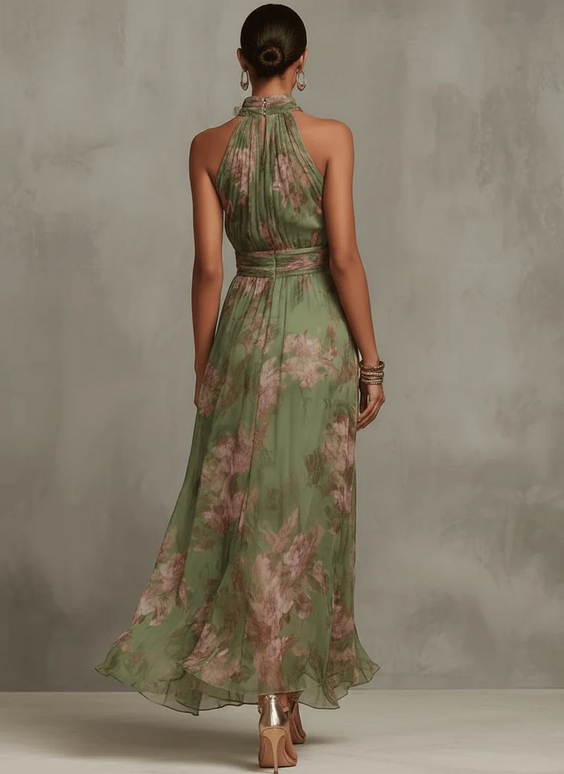 Livia | Vestido Maxi Halter Floral Elegante