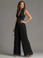 Zakira | Jumpsuit Negro con Escote Halter y Pierna Ancha