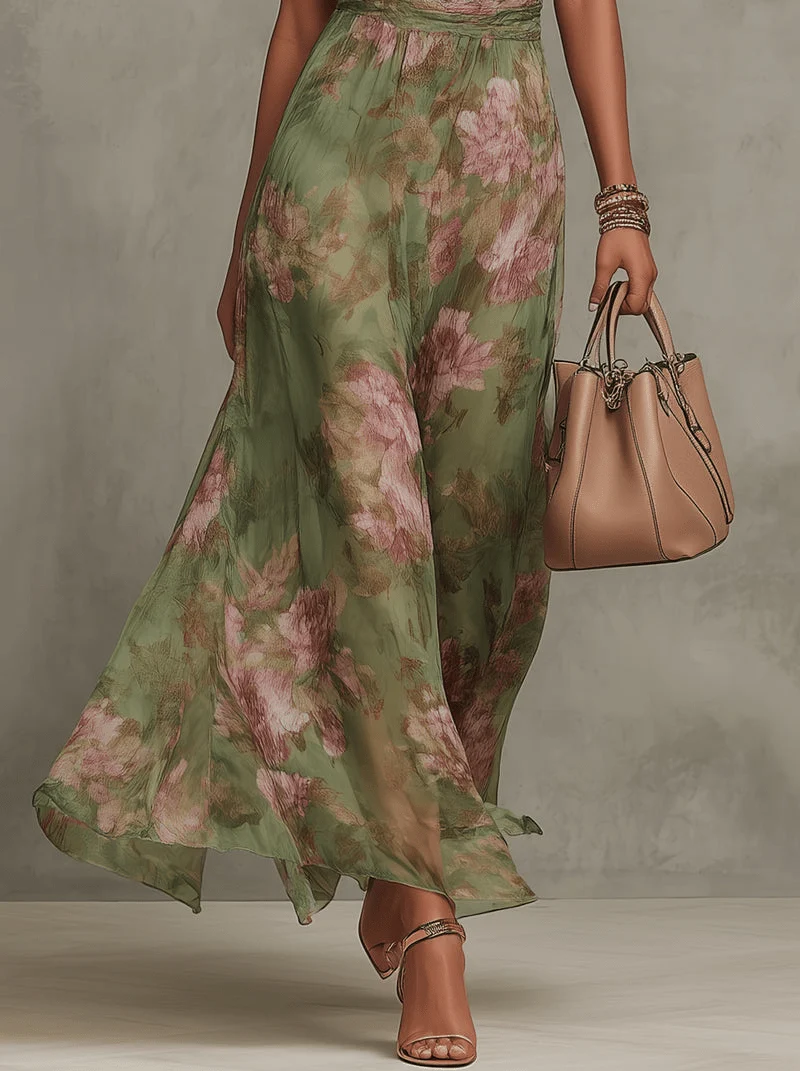 Livia | Vestido Maxi Halter Floral Elegante