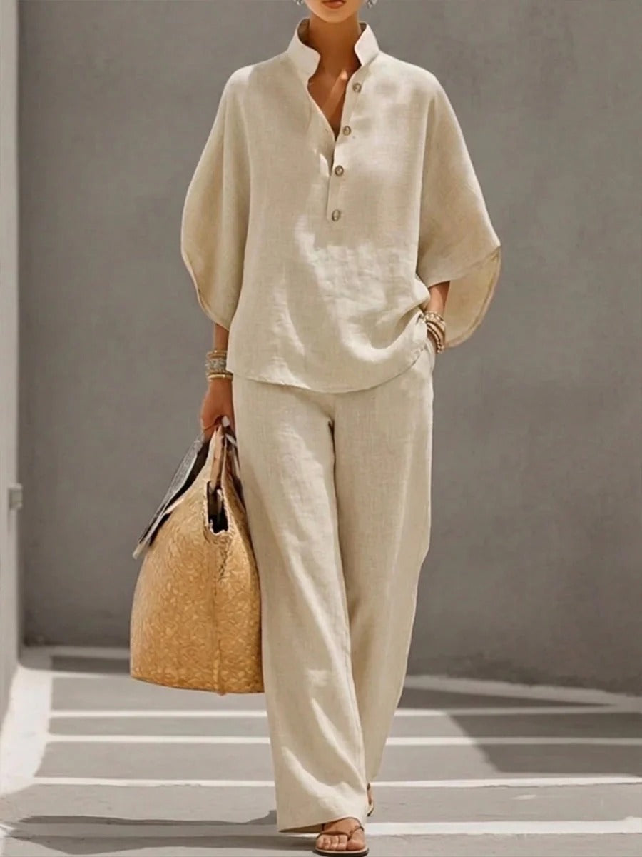 Maribel | Traje de manga murciélago con pantalón de pierna ancha